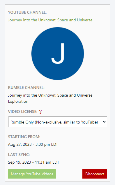 syndication of the YouTube channel on rumble